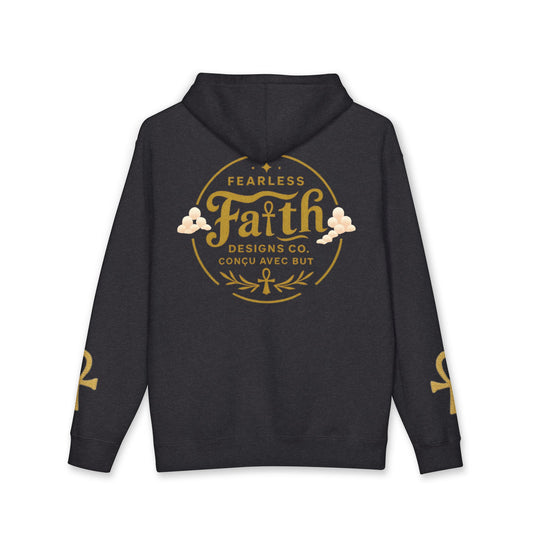 Fearless Faith Signature Hoodie – Black & Gold Ankh Hoodie | Spiritual Luxury Streetwear | Heavyweight Unisex Hoodie | “Conçu Avec But” Crest | Faith Fashion